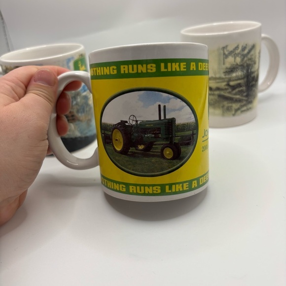 Ceramic Green and White Vintage John Deere Mug Collection Authentic Set Of 3 - Picture 3 of 4